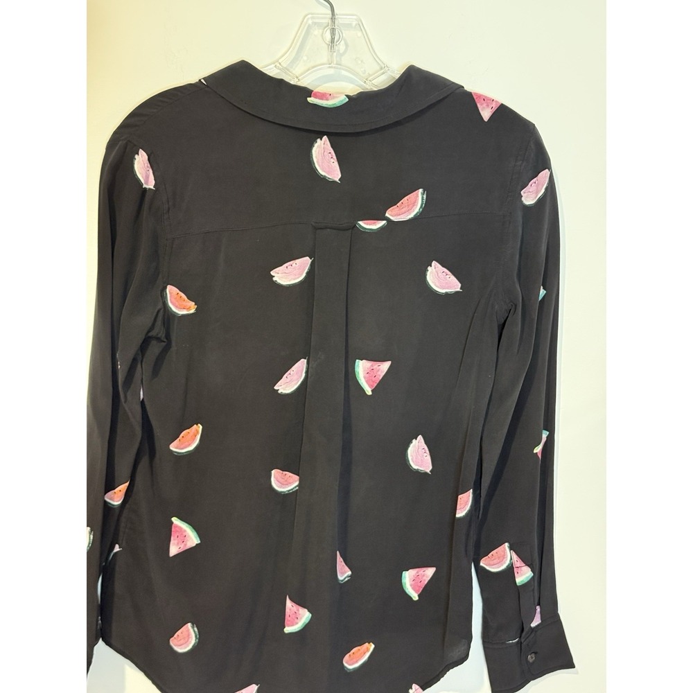 Rails Kate Watermelon Print Black Button Down Silk Top Shirt Sz XS Novelty - Picture 6 of 9